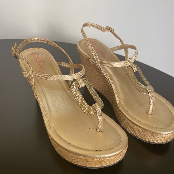 Lilly Pulitzer Good as Gold Platform Wedge Heel Size 7 - Picture 6 of 6
